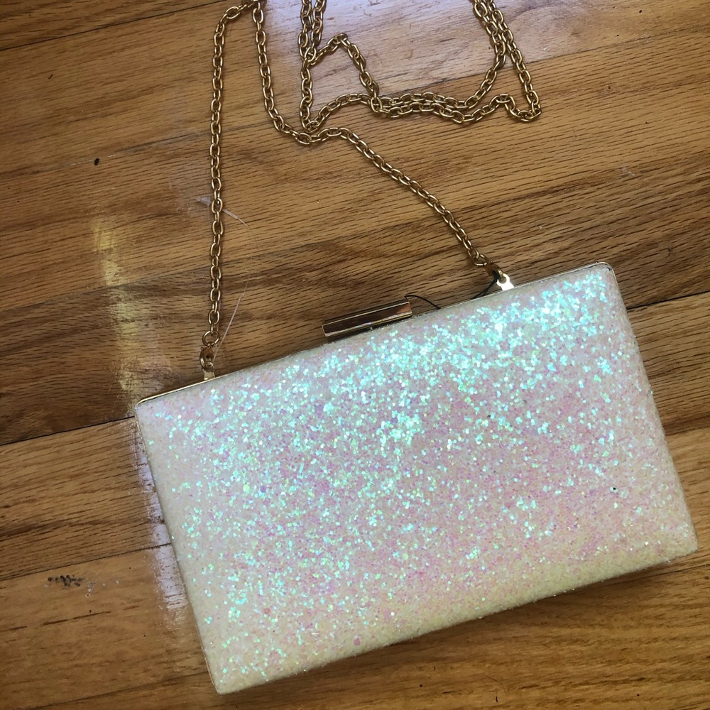 Charming Charlie RSVP White Glitter Clutch